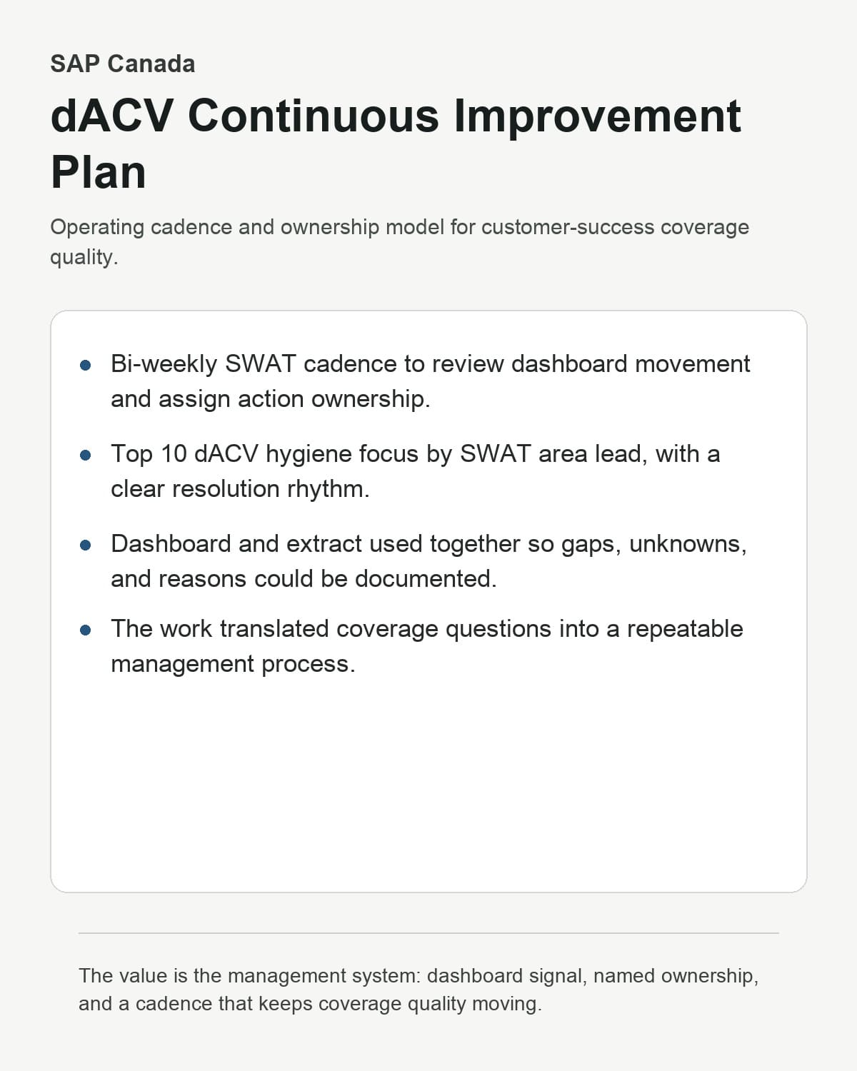 Plan d'amélioration continue dACV de SAP