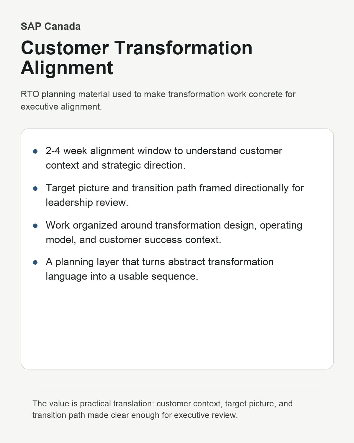 Plan d'alignement de la transformation client de SAP