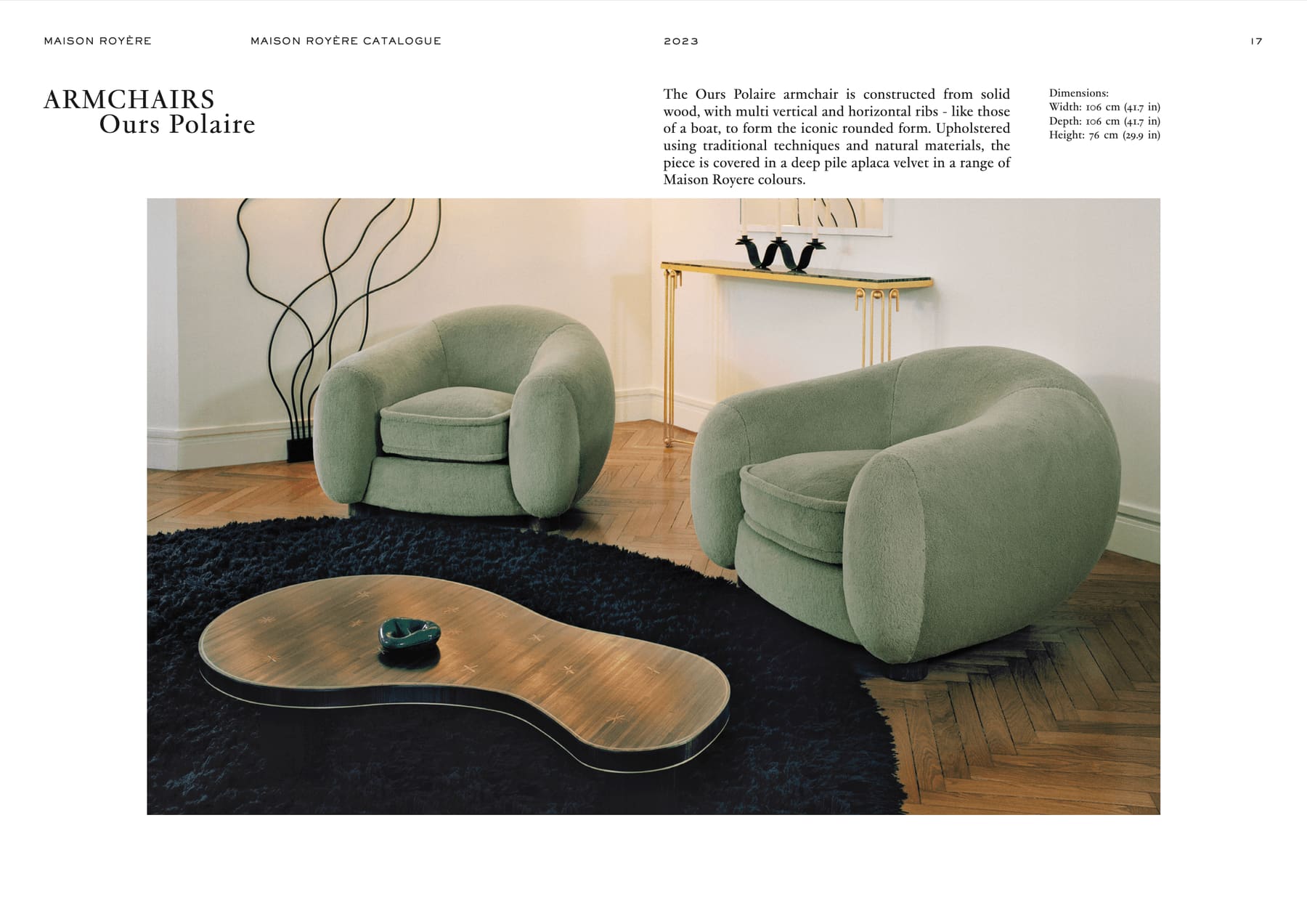 Maison Royère catalogue extract for Ours Polaire armchairs