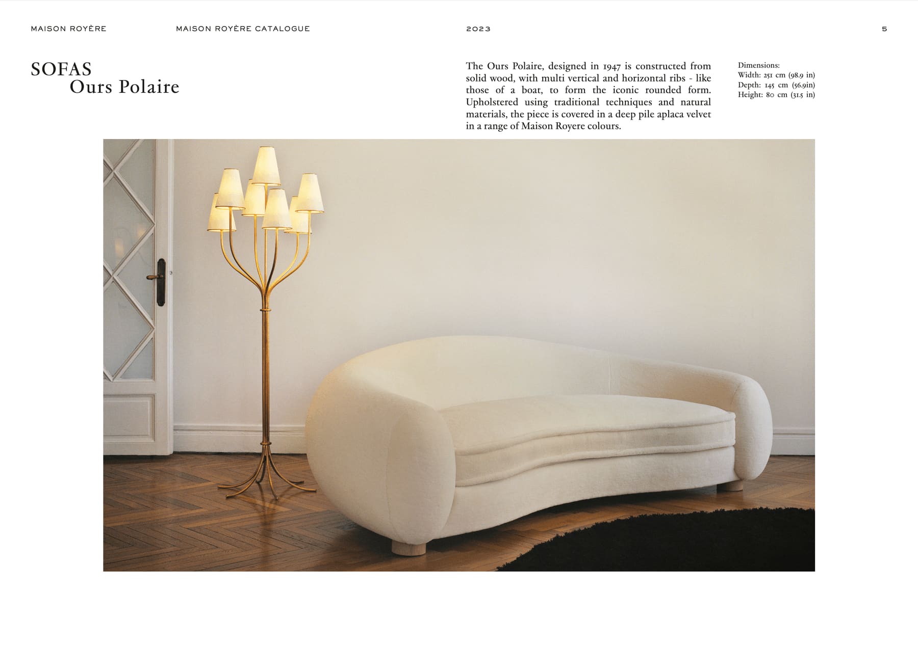 Maison Royère catalogue extract for the Ours Polaire sofa